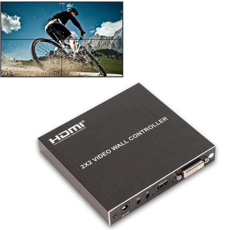 EIMSOAH 2x2 HDMI Video Wall Controller, Ultra HD 4 Channel DVI TV Wall Video multiviewer, 180° Rotating HDMI Splicing Display Processor with Remote for Laptop PC Computers, DVD Players(US) - Image 1